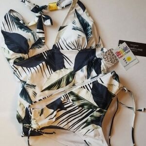 ❗Cherrylane Australia Green Navy Palm Leaf Design Two-Piece Swimsuit Size 8❗